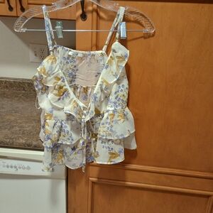 Love Tree Floral Ruffle Camisole - Cream, Purple, Yellow